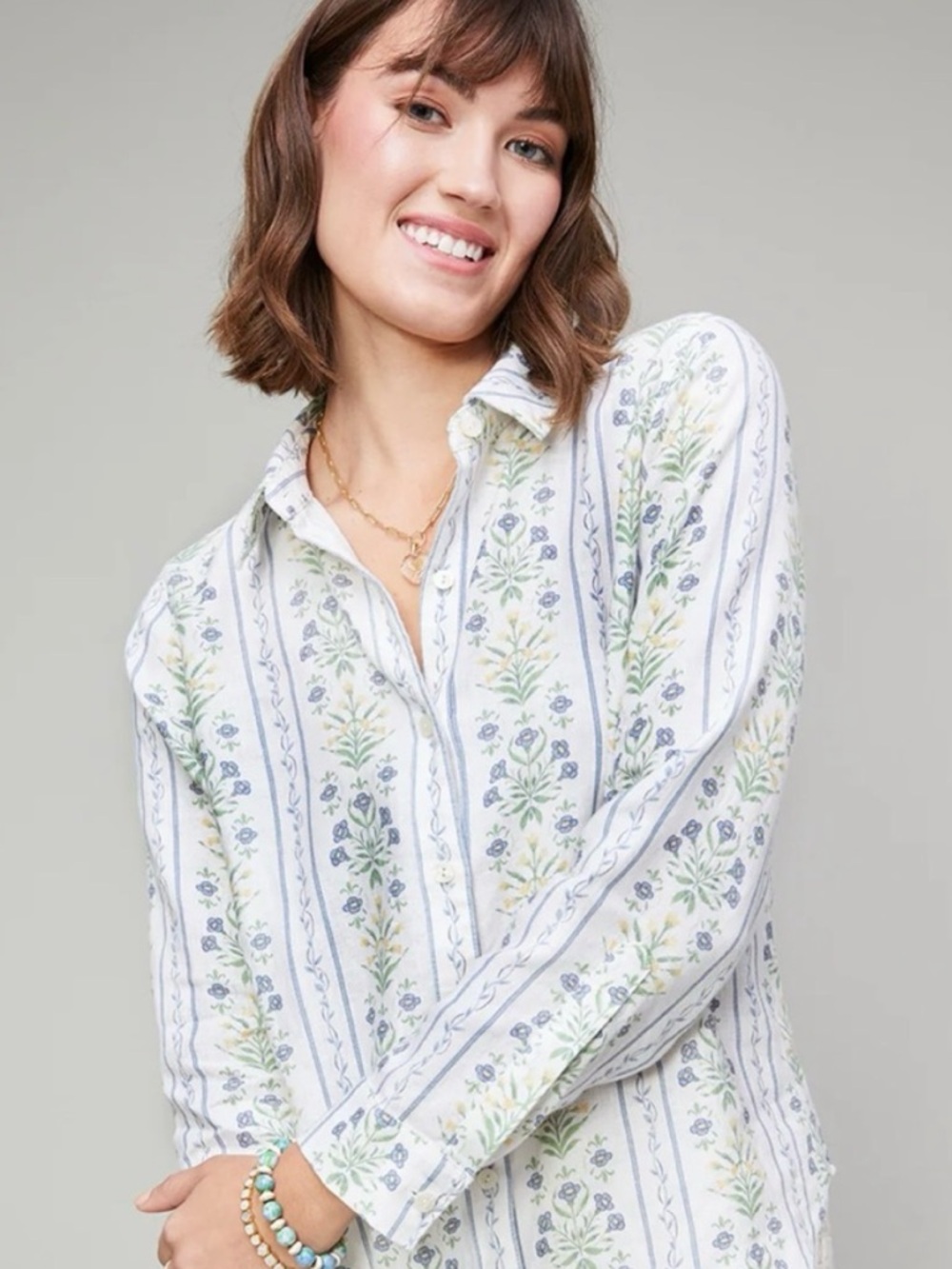 Spartina 449 Linen Long Sleeve Button Up Spring Floral Size XS
